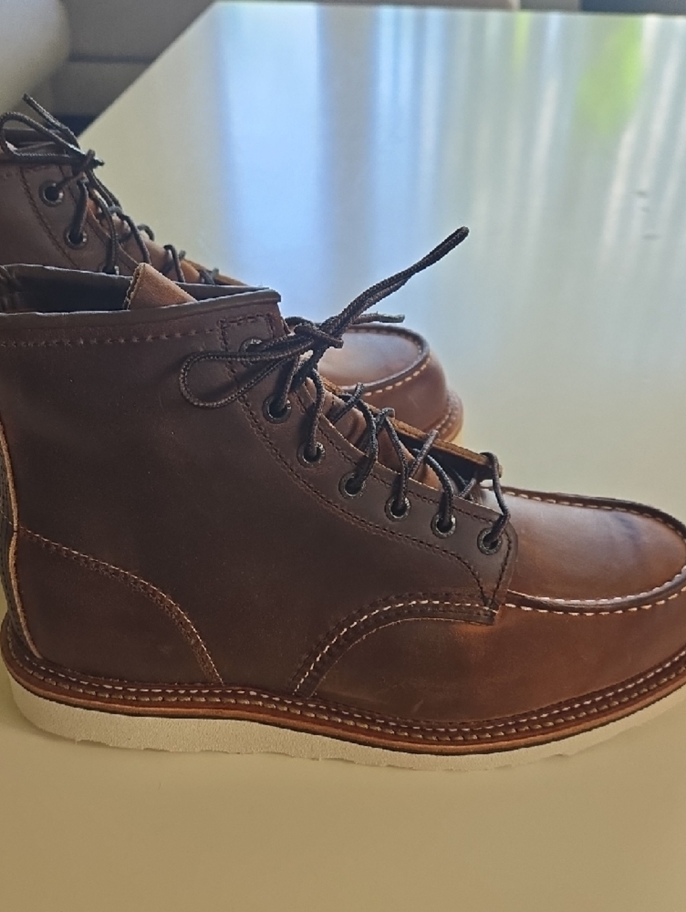 RED WING Men's Brown Leather Moc Toe Work Boots - Picture 8 of 16